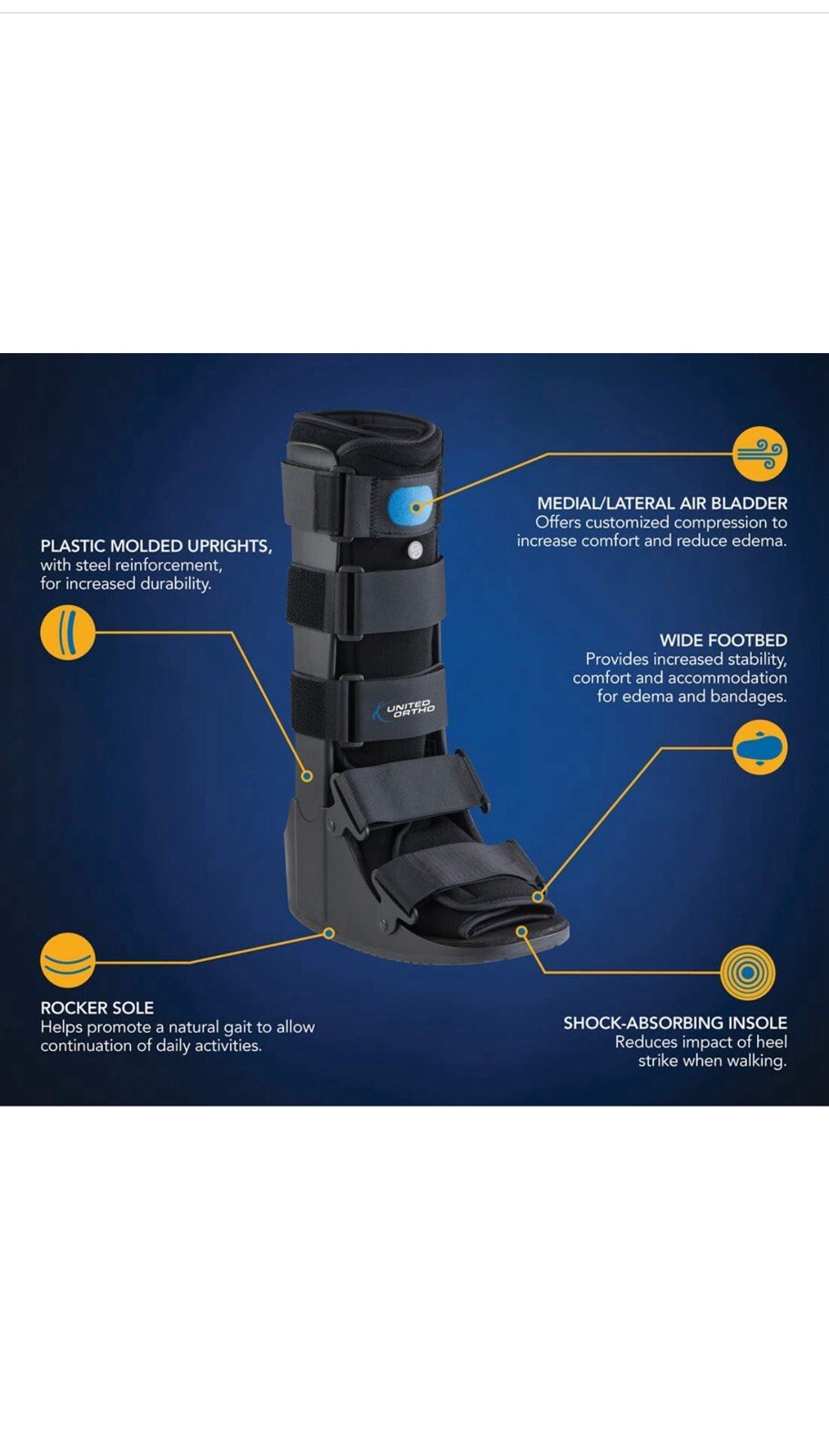 United Ortho Air Cam Walker Fracture Boot, XtRA LARGE, Black Long Tall Top