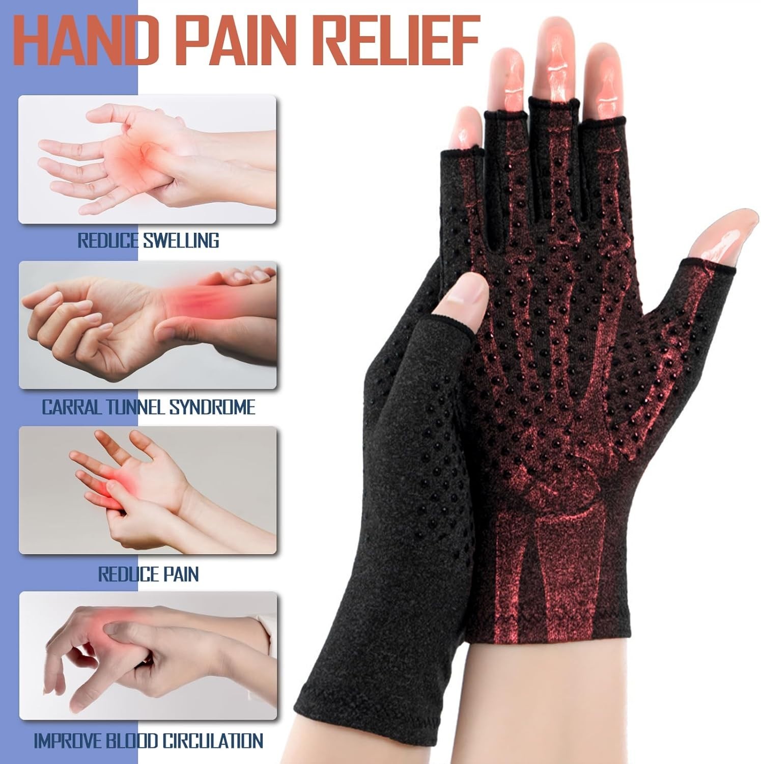6 Pairs Arthritis Compression Gloves Fingerless Stretch Breathable – Size Medium