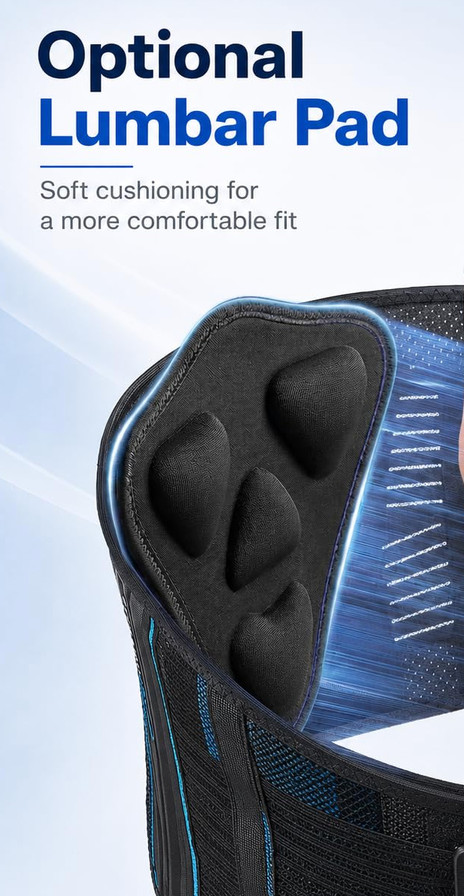 Back Brace Low Back Pain Relief 9″ Wide Lumbar Support Removable Aluminum Panel