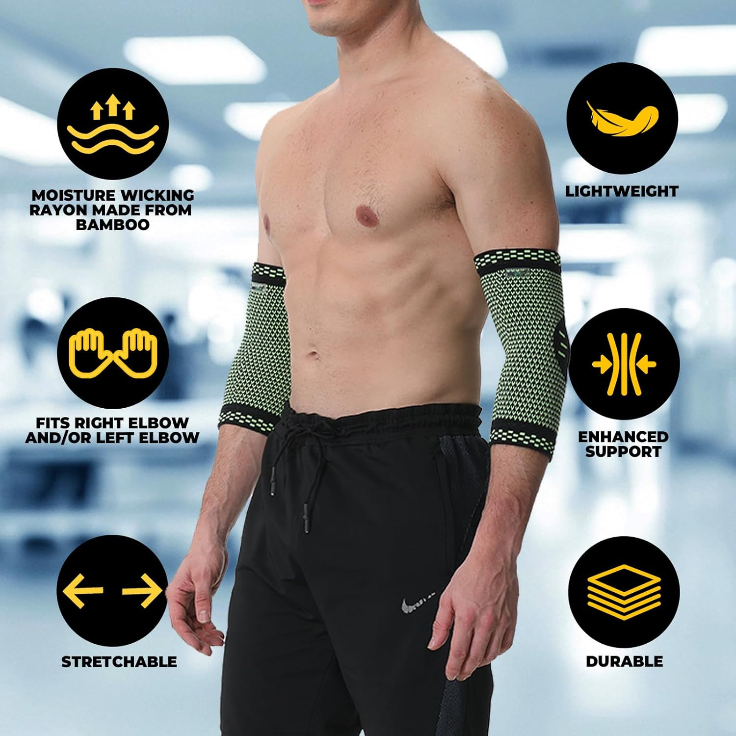 Elbow Support Brace – Breathable – Men, Women, Right or Left (Green Color, Size