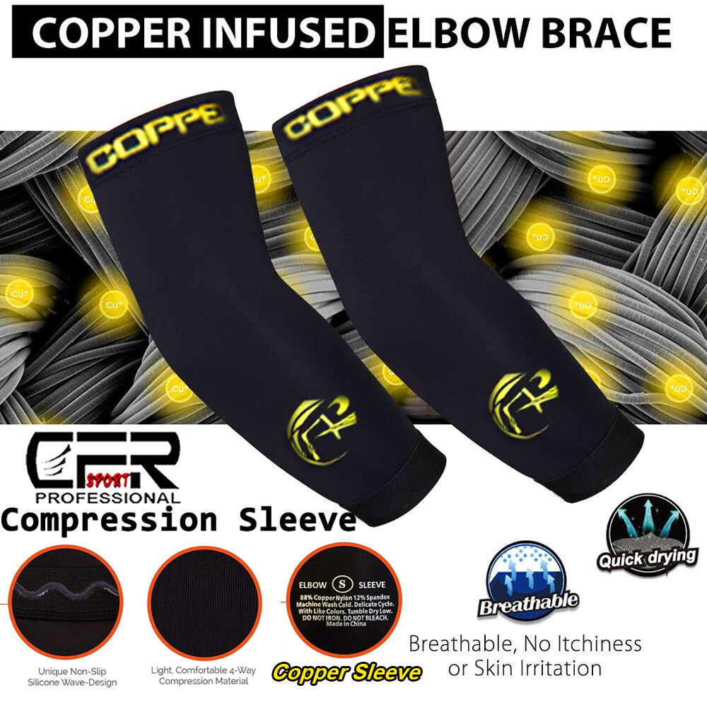 Copper Compression Sleeve Arm Elbow Support Brace Joint Pain Arthritis Fitness