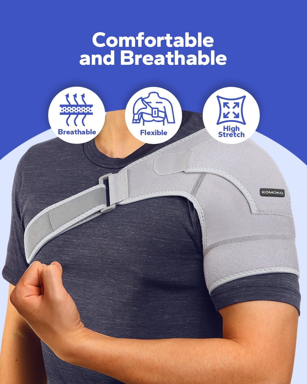 Komoko Shoulder Brace, Rotator Cuff Support Brace with Ice Pack Gray
