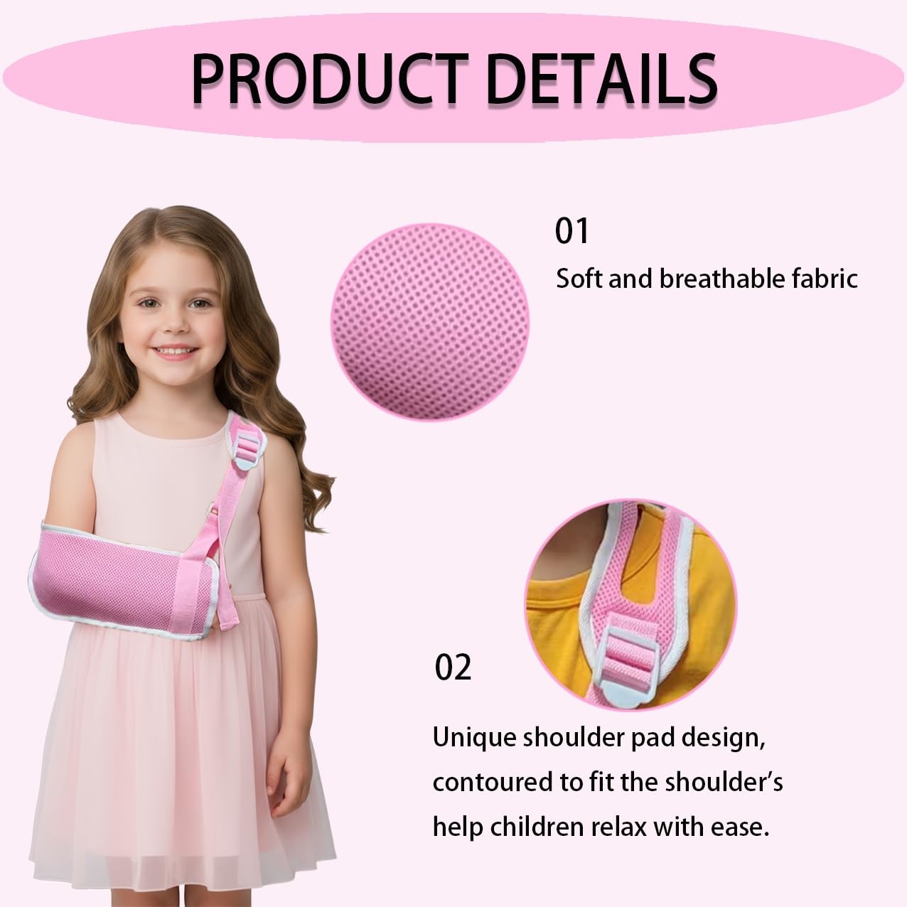 Adjustable Kids Arm Sling Shoulder Support Injuries Rehab Pink Medium