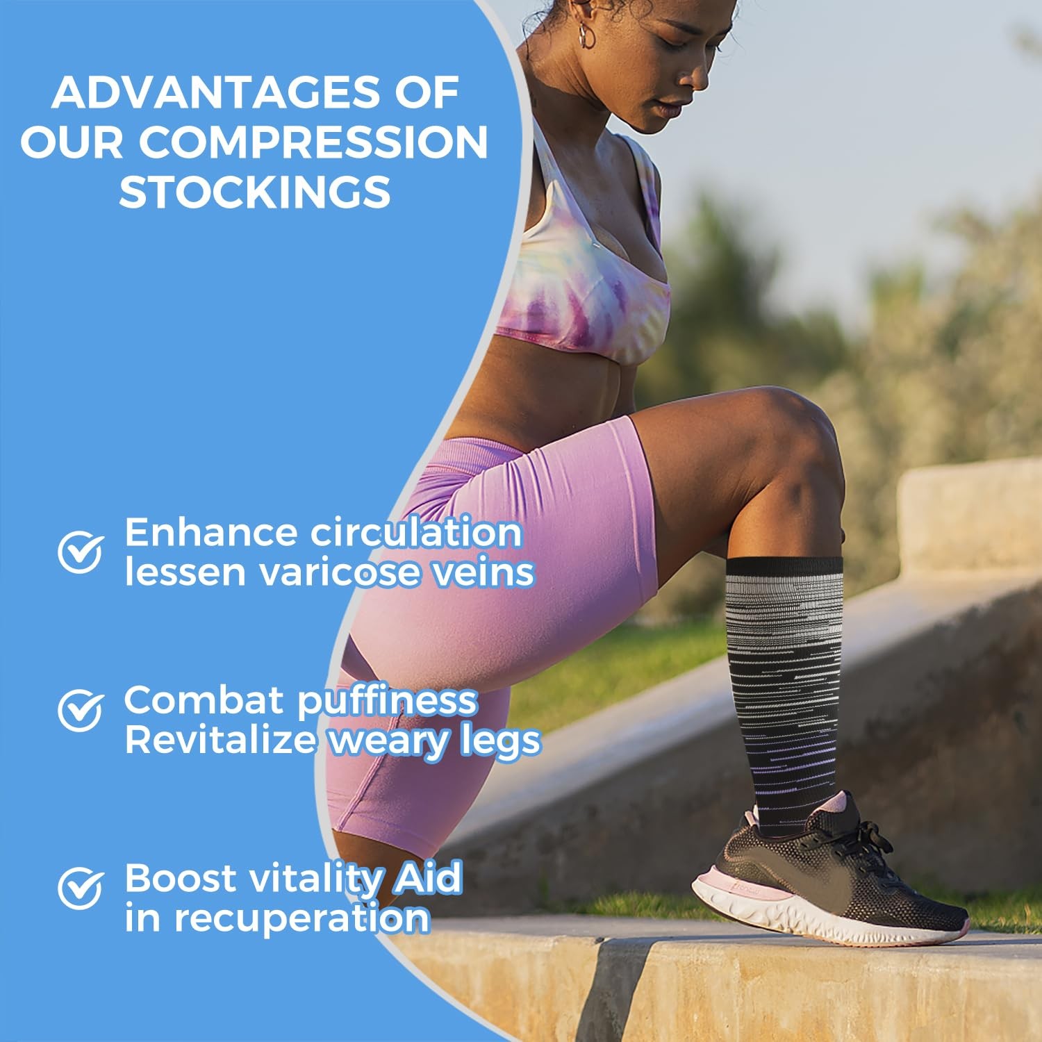 3 Pairs Toeless Open Toe 15-20mmH Compression Socks Knee High Stockings