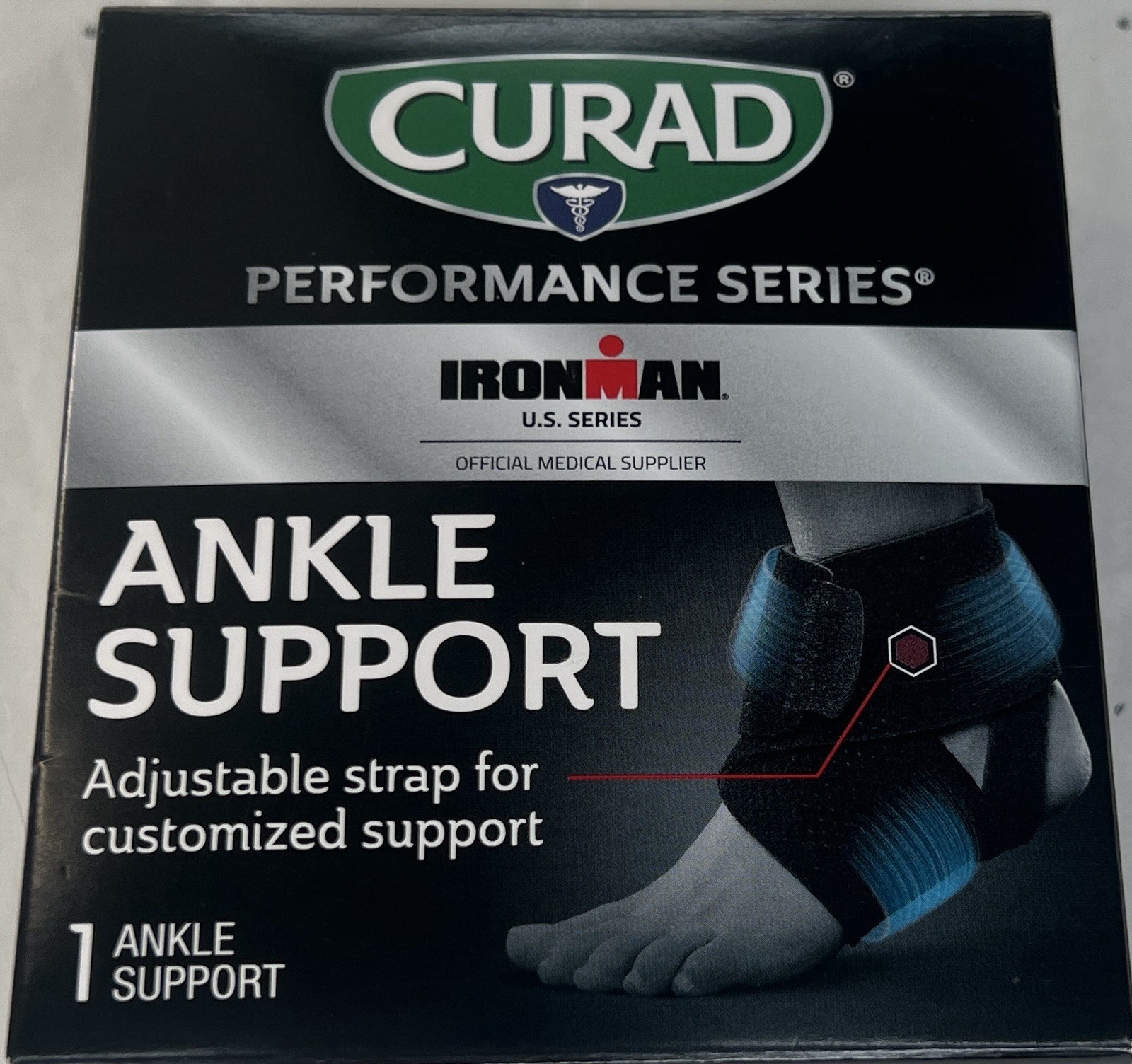 CURAD Ironman Ankle Brace Adjustable Strap Microban Universal Fit