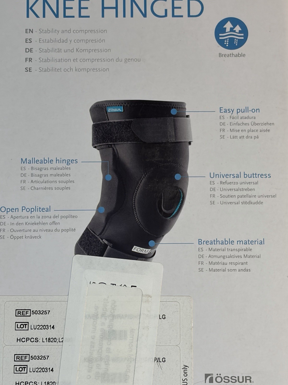 Ossur Form-Fit Hinged Knee Ply Brace Wrap 503257 Large Black Brand New!