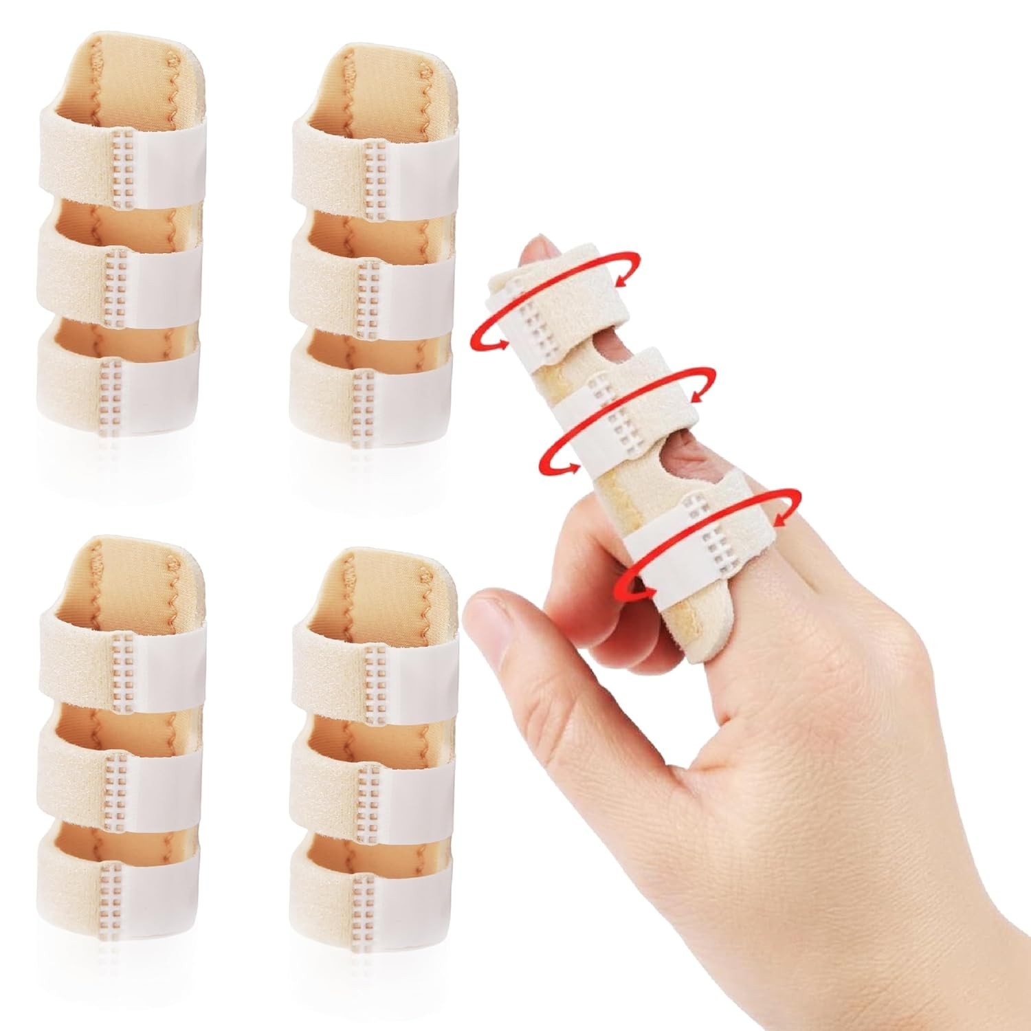 Finger Splint, 4 Pack, Beige, Finger Brace for Arthritis, Injury & Sprain, Fi…