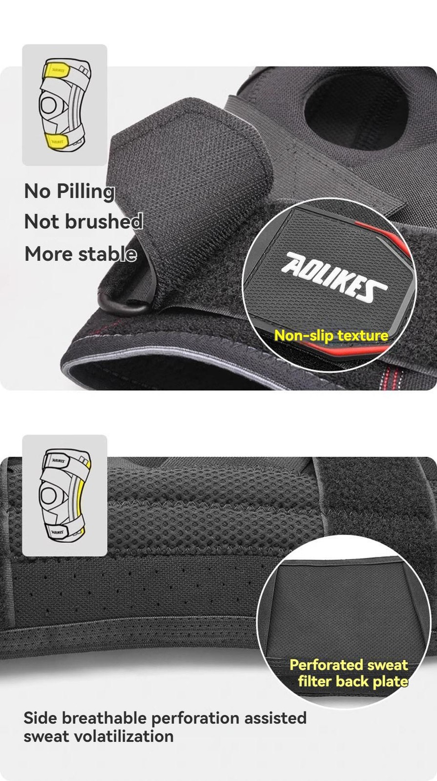 Aolikes 1pcs Knee Brace Knee Support Non Slip Shock Absorption Compression Knee