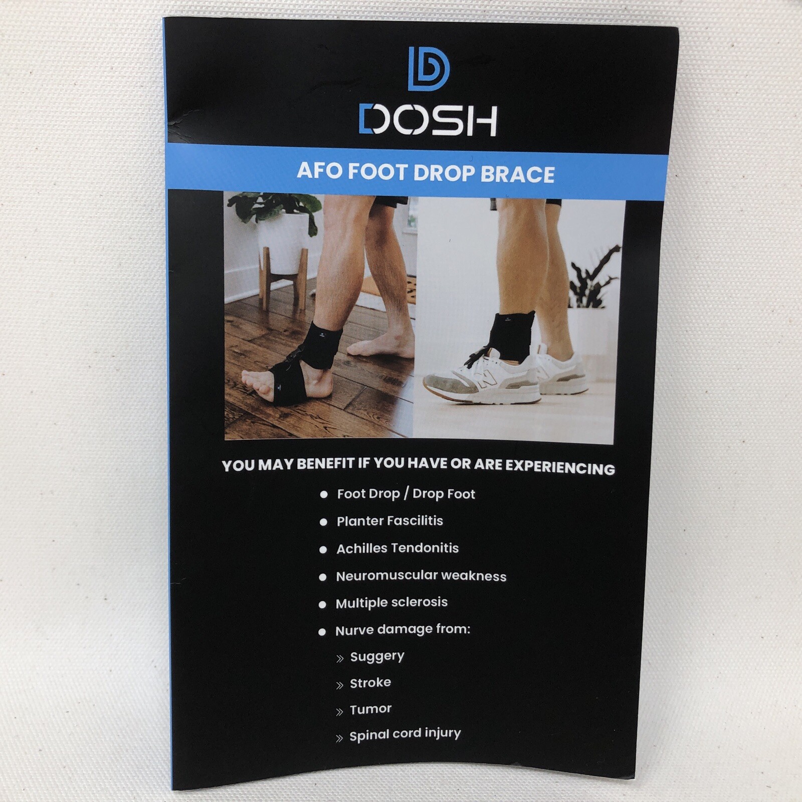 Dosh AFO Foot Drop Brace – Ankle Support Orthotic, Black, One Size Fits All