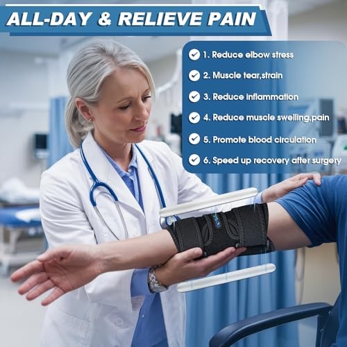 Elbow Brace, Elbow Splint for Cubital Tunnel Brace for Sleeping One Size Black