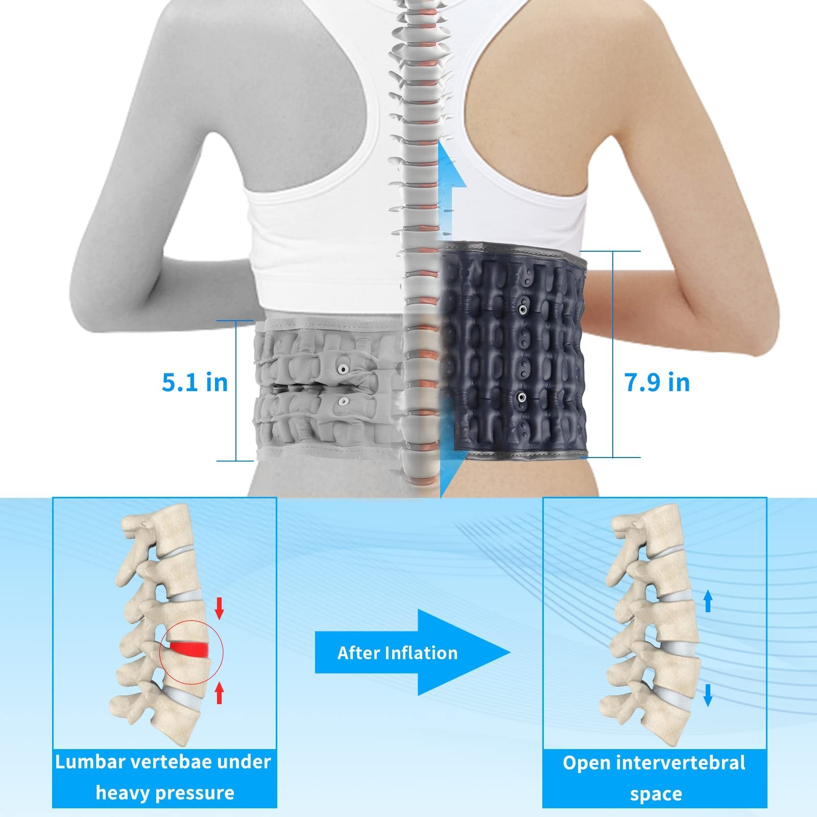 Inflatable Back Brace for Pain Relief | Decompression Lumbar Support Belt 29″-49