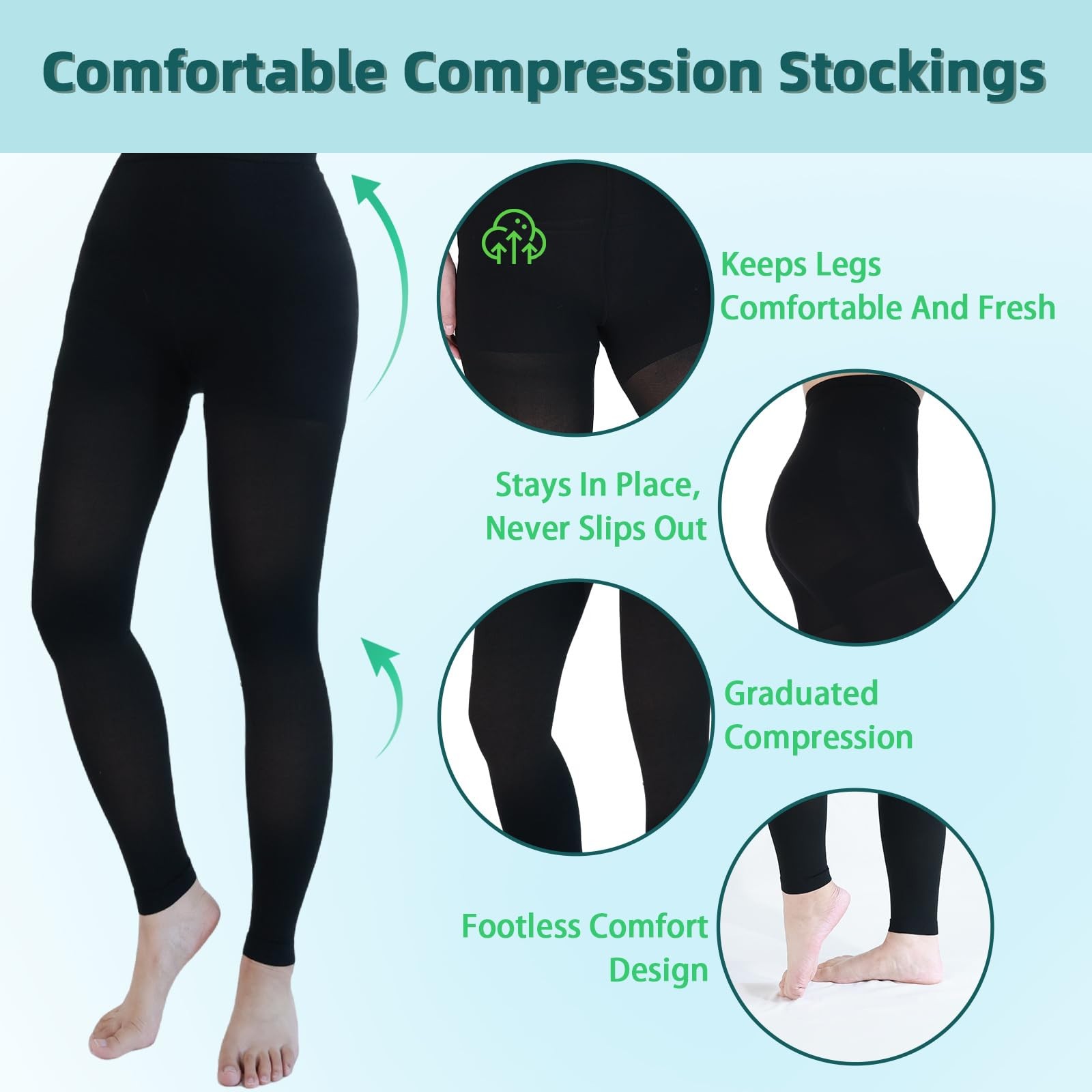 Medical Compression Leggings, 20-30mmHg Graduated Support Stockings