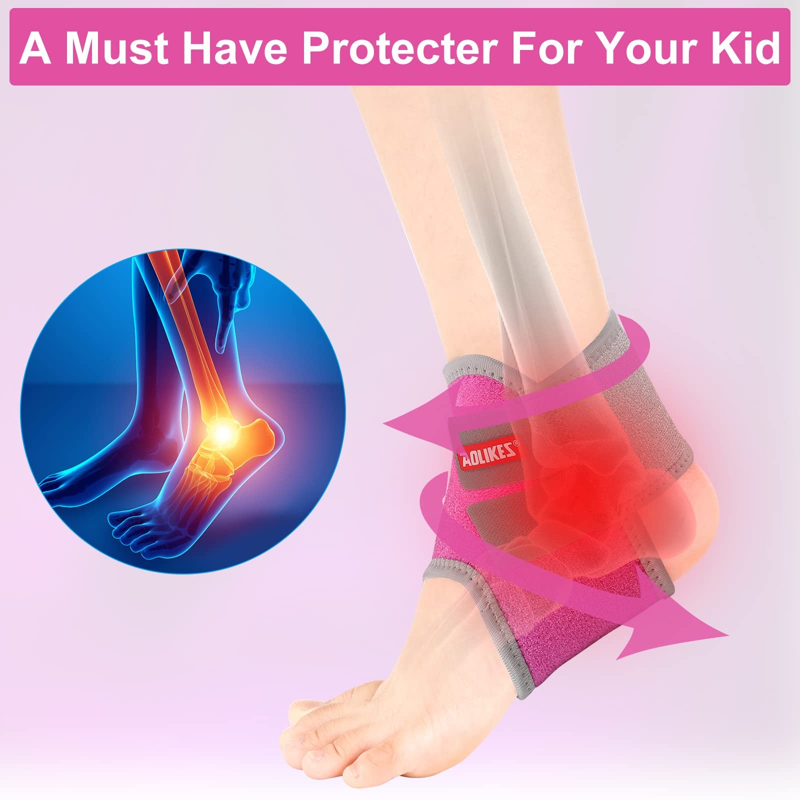 2 PCS Kids Ankle Brace Supports Breathable Neoprene Stabilizer Wraps Sports