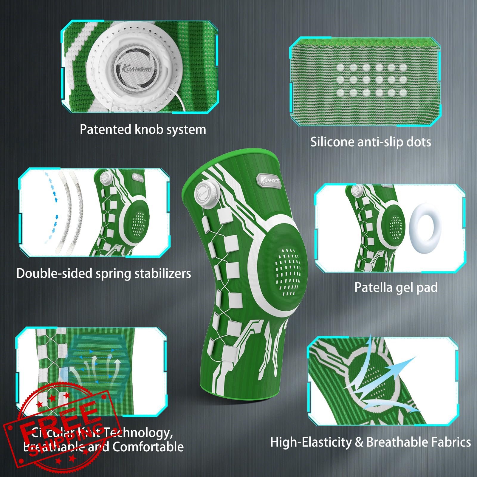 Kuangmi Knee Brace Green White Left XX-Large Pad
