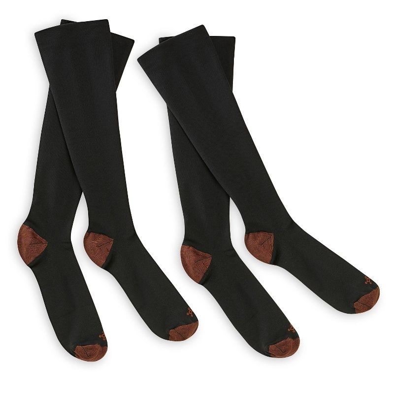 TOMMY COPPER COMPRESSION KNEE SUPPORT HIGH SOCK 2PK- SIZE L/XL – BLACK