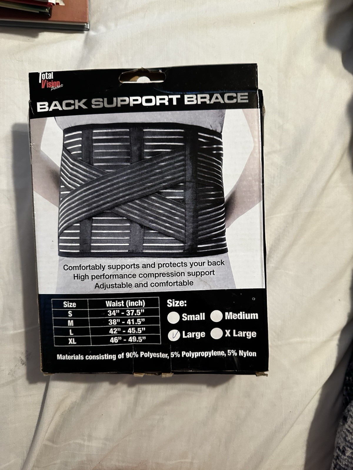 Total Vision Back Support Brace High Performance Size Large Open Box