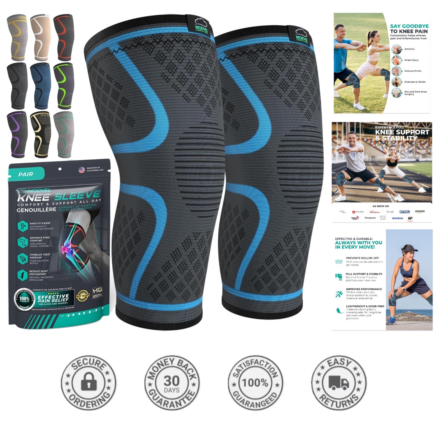 Breathable Knee Support Compression Sleeve – Men & Women Pain Relief Set