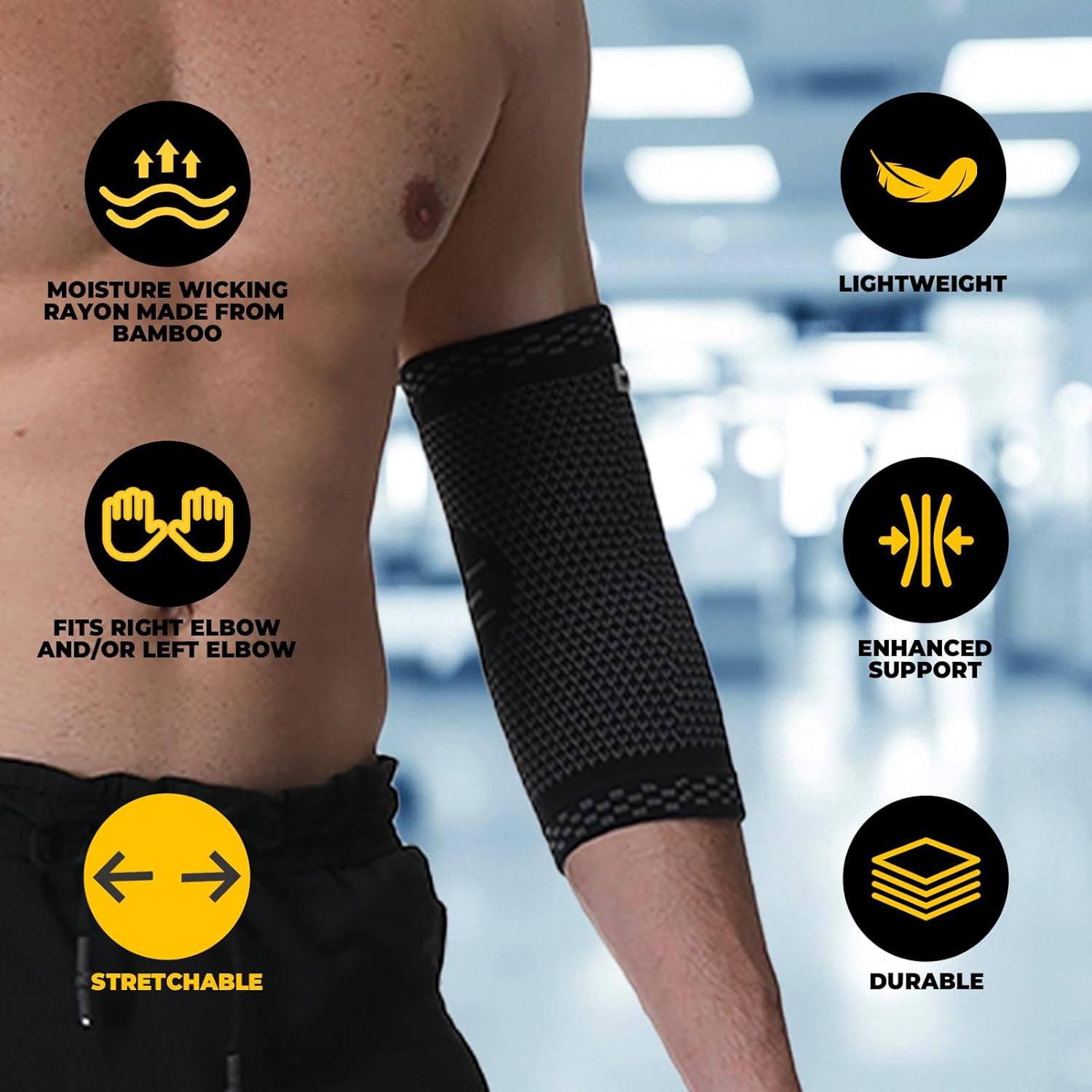 Elbow Support Brace – Breathable – Men, Women, Right or Left (Black Color, Size