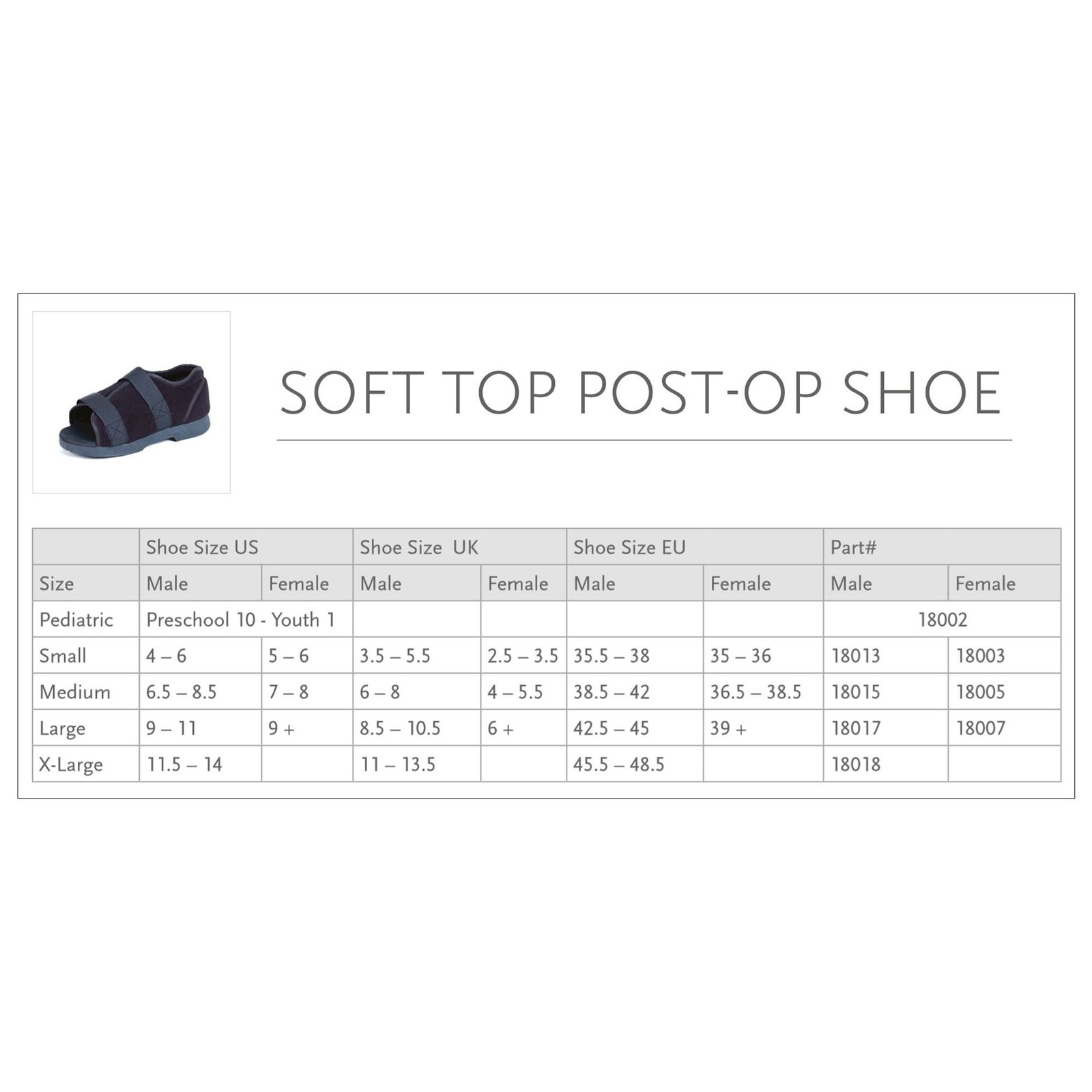 Ossur Black Soft Top Post-Op Shoe Large Hook and Loop 18007