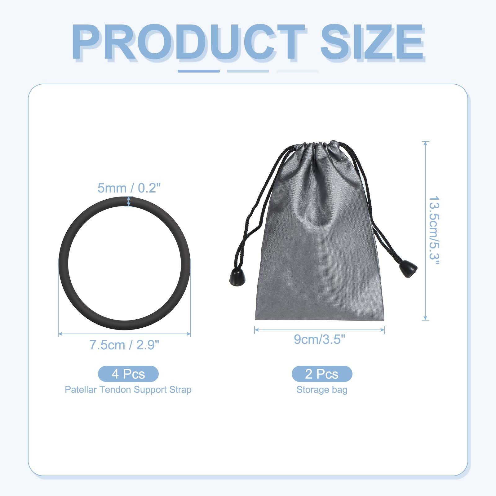 Patella Band Silicone Knee Band with Storage Bag – (2 Set, Black)