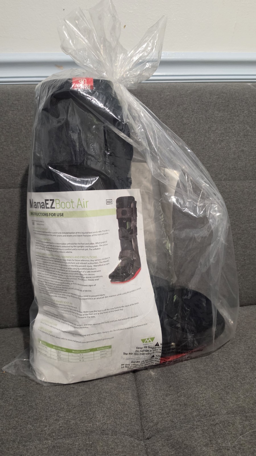 ManaEZ ManaEZBoot Air Pneumatic Walker Boot Large Adjustable Black/Red EZBA01L