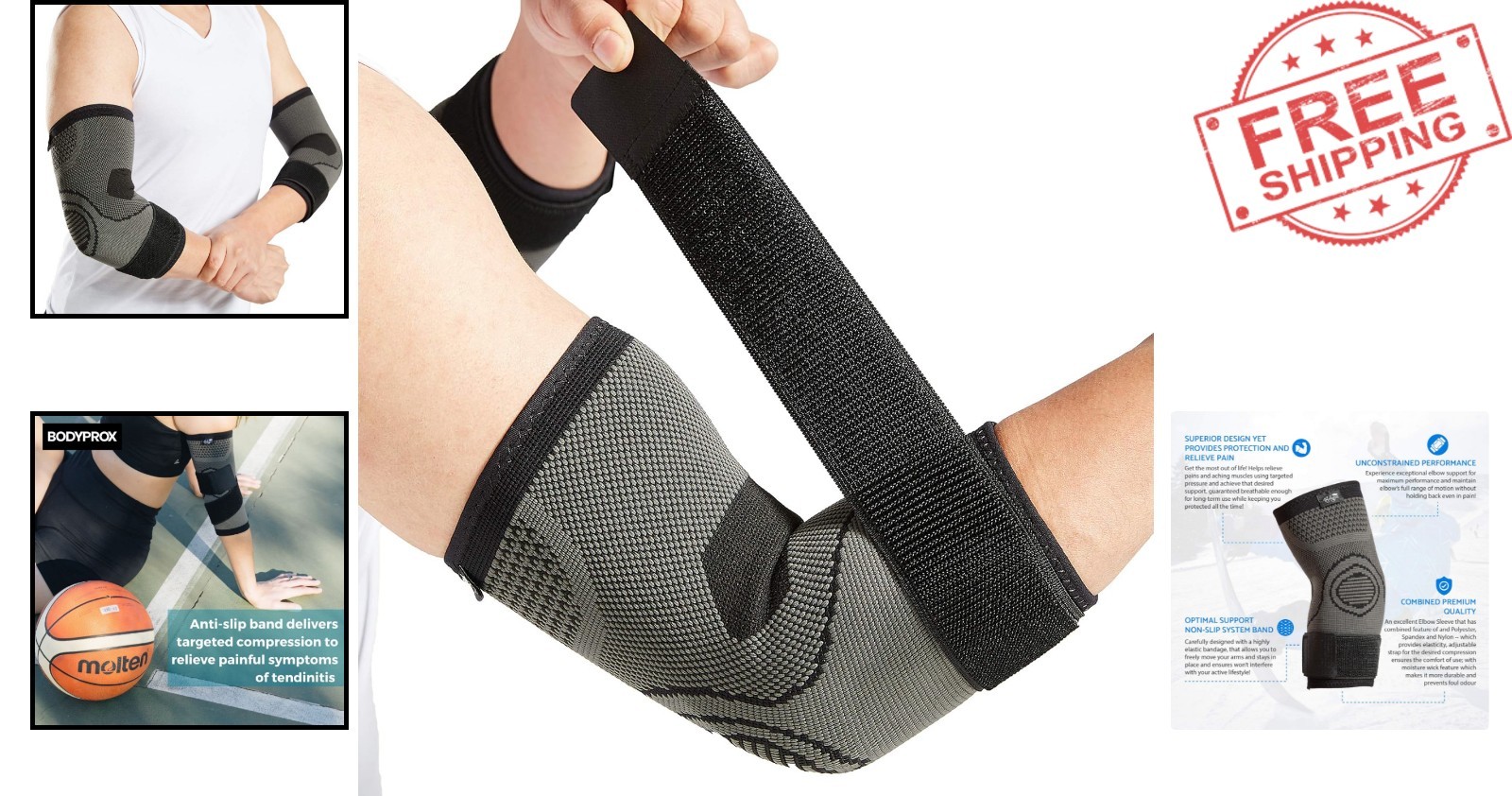 Adjustable Elbow Brace with Strap – Compression Sleeves for Tendonitis Treatment