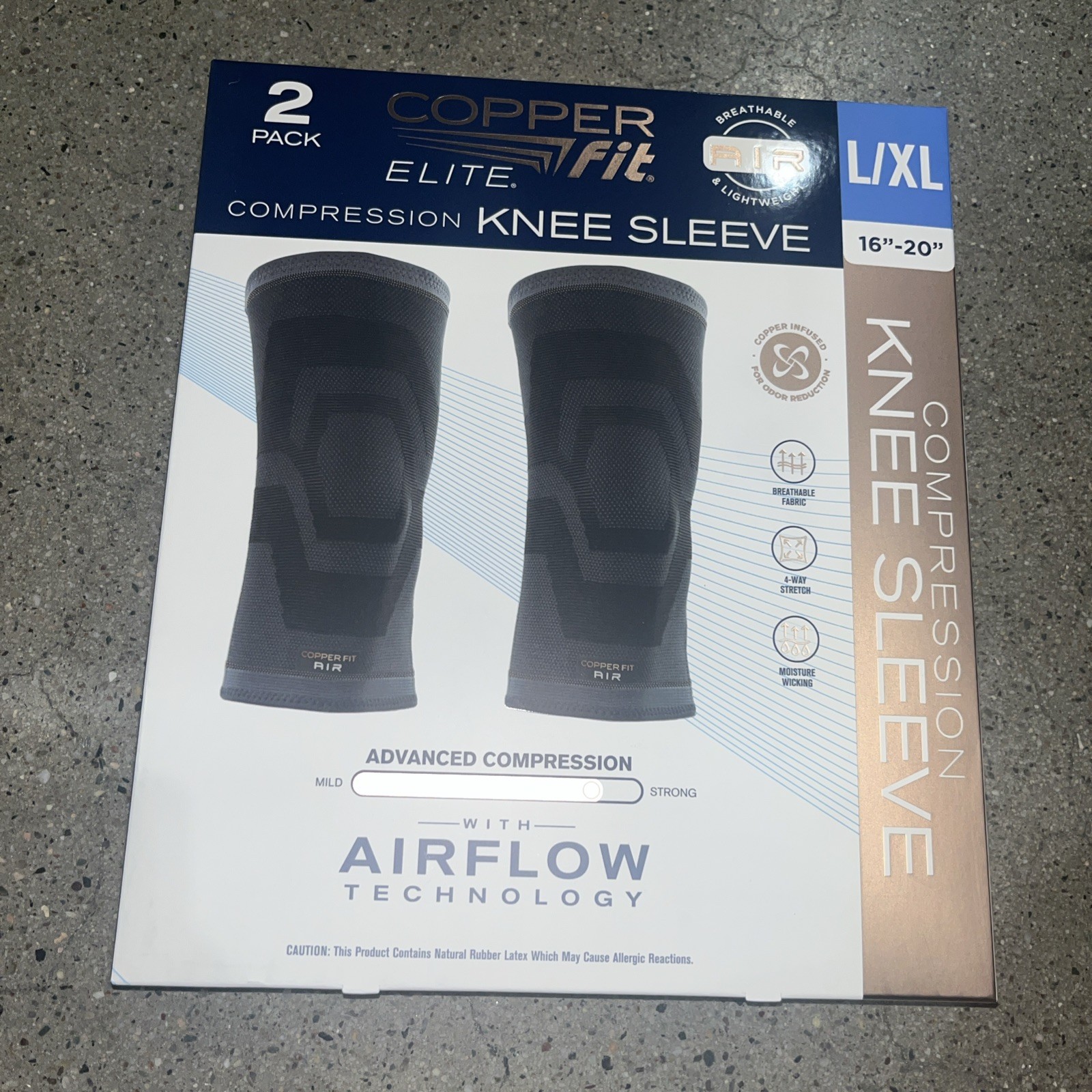 Copper Fit Elite Compression Knee Sleeve 2 Pack L/XL 16-20″ Airflow Technology