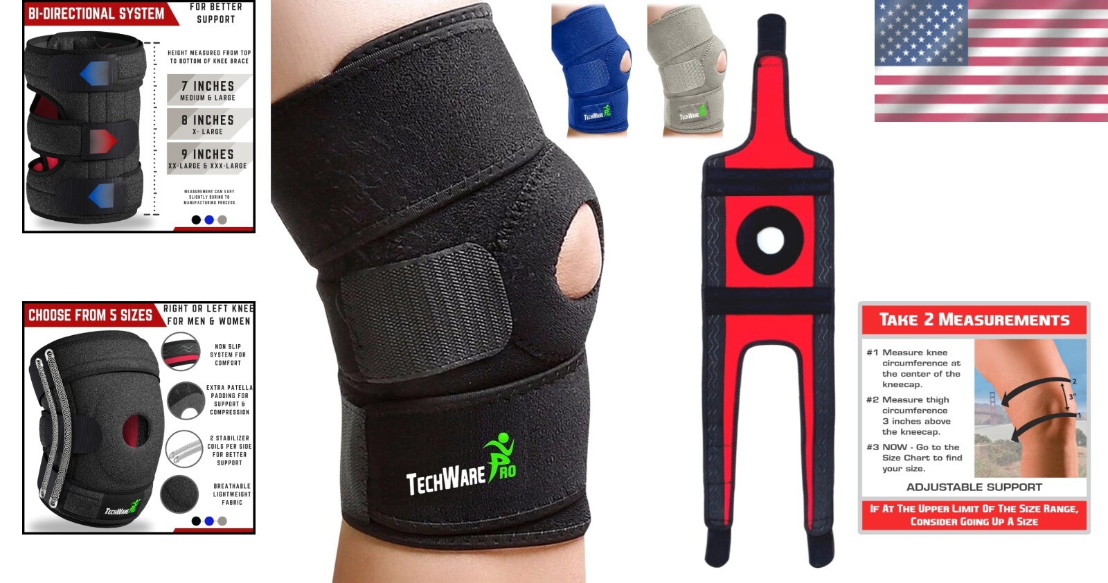 Adjustable Knee Brace Support with Dual Stabilizers for Pain Relief – Large Size