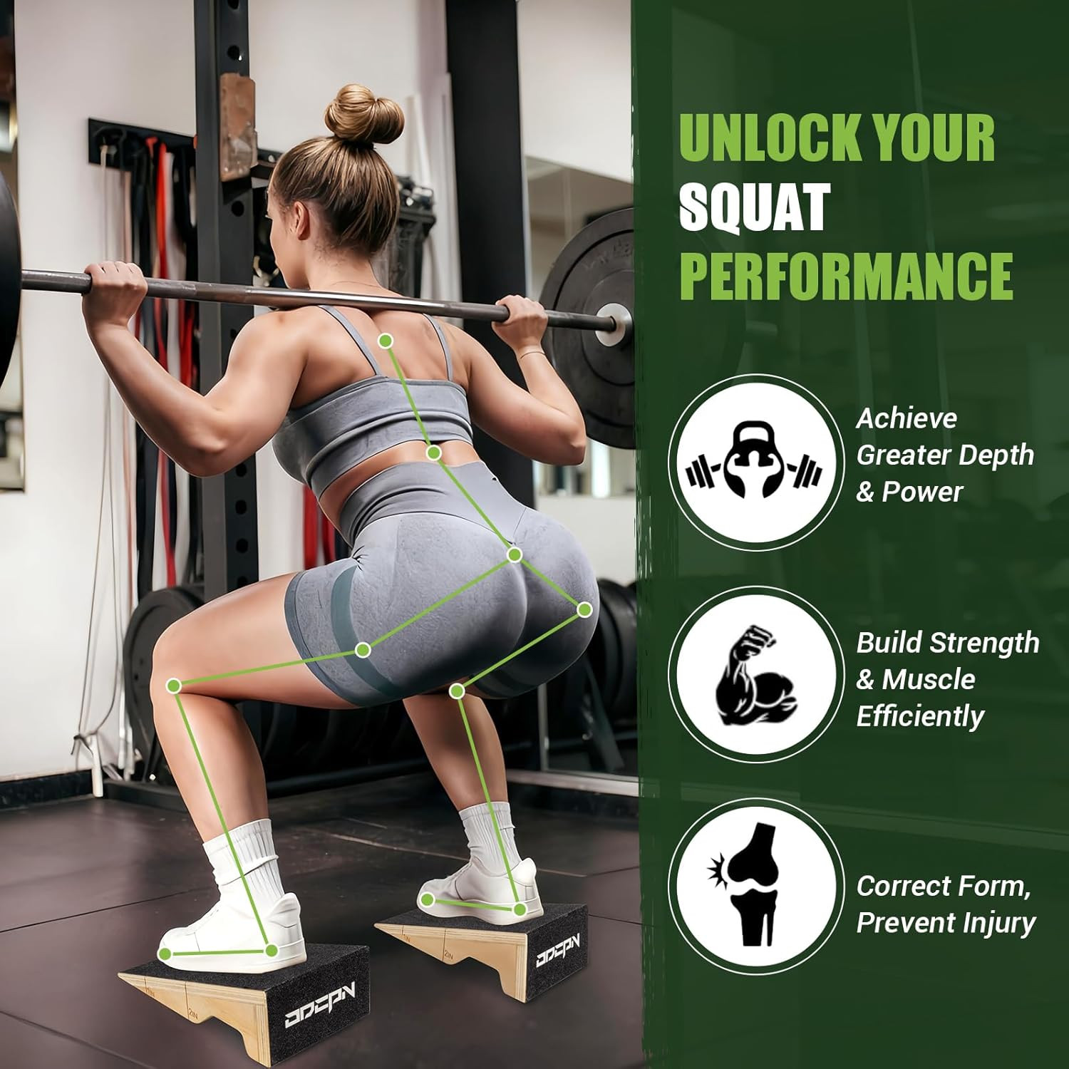 Squat Wedge Block, 2 Pcs Non-Slip Wooden Squat Wedge for Heel Elevation & Weight