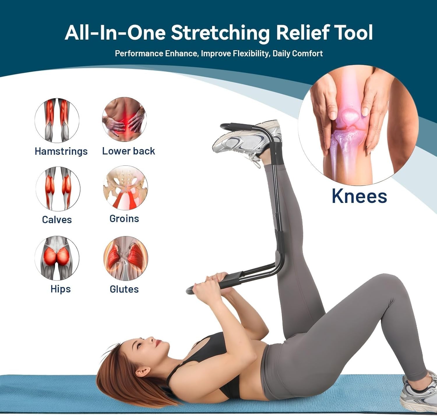 Hamstring Stretcher, Knee Extension Device, Lower Back, Hip & Calf Stretching