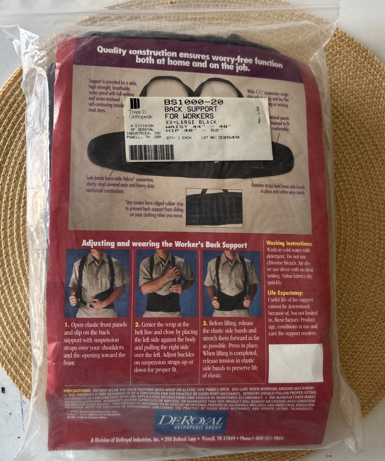 DeRoyal Three-D Orthopedic Worker’s Back Support XXL Black NEW