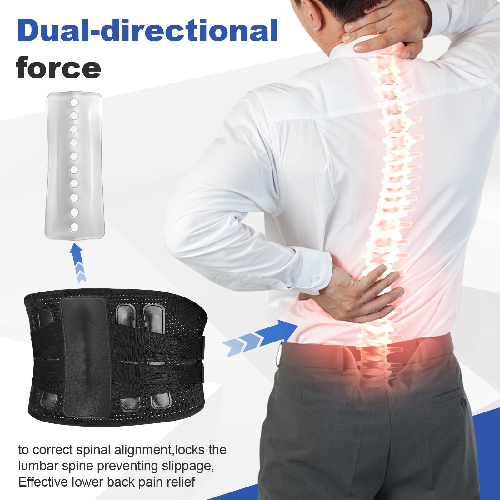 OALKRUY Back Brace, Adjustable Lumbar Support Belt for Men and Large, Black