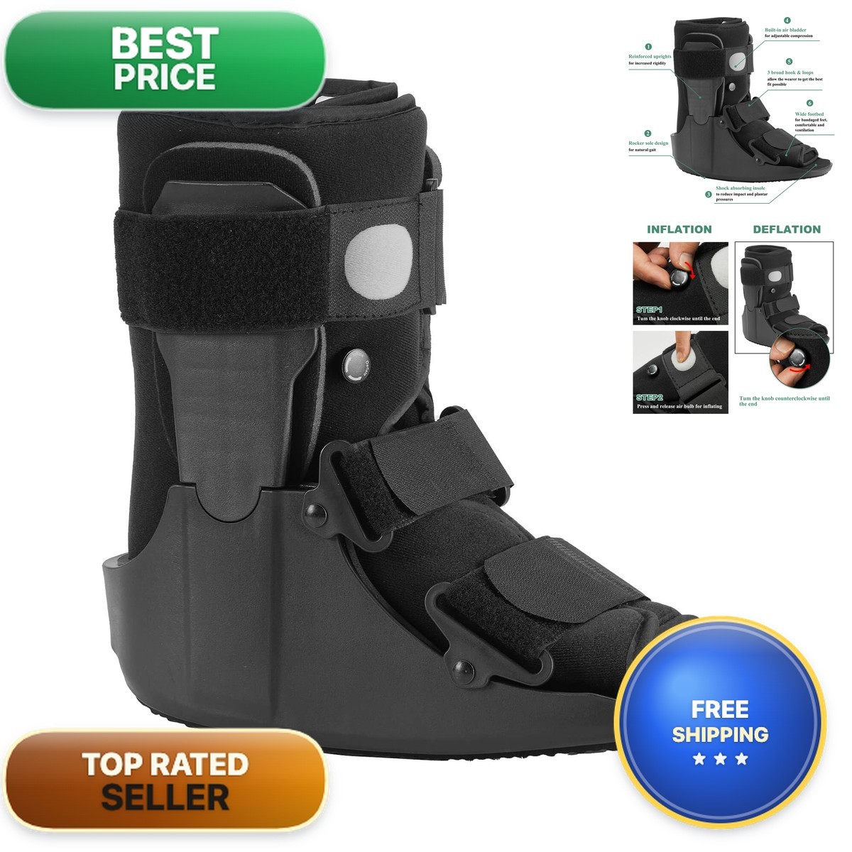 Jewlri Short Walking Boot, Air CAM Fracture For Boot Sprained Ankle, M