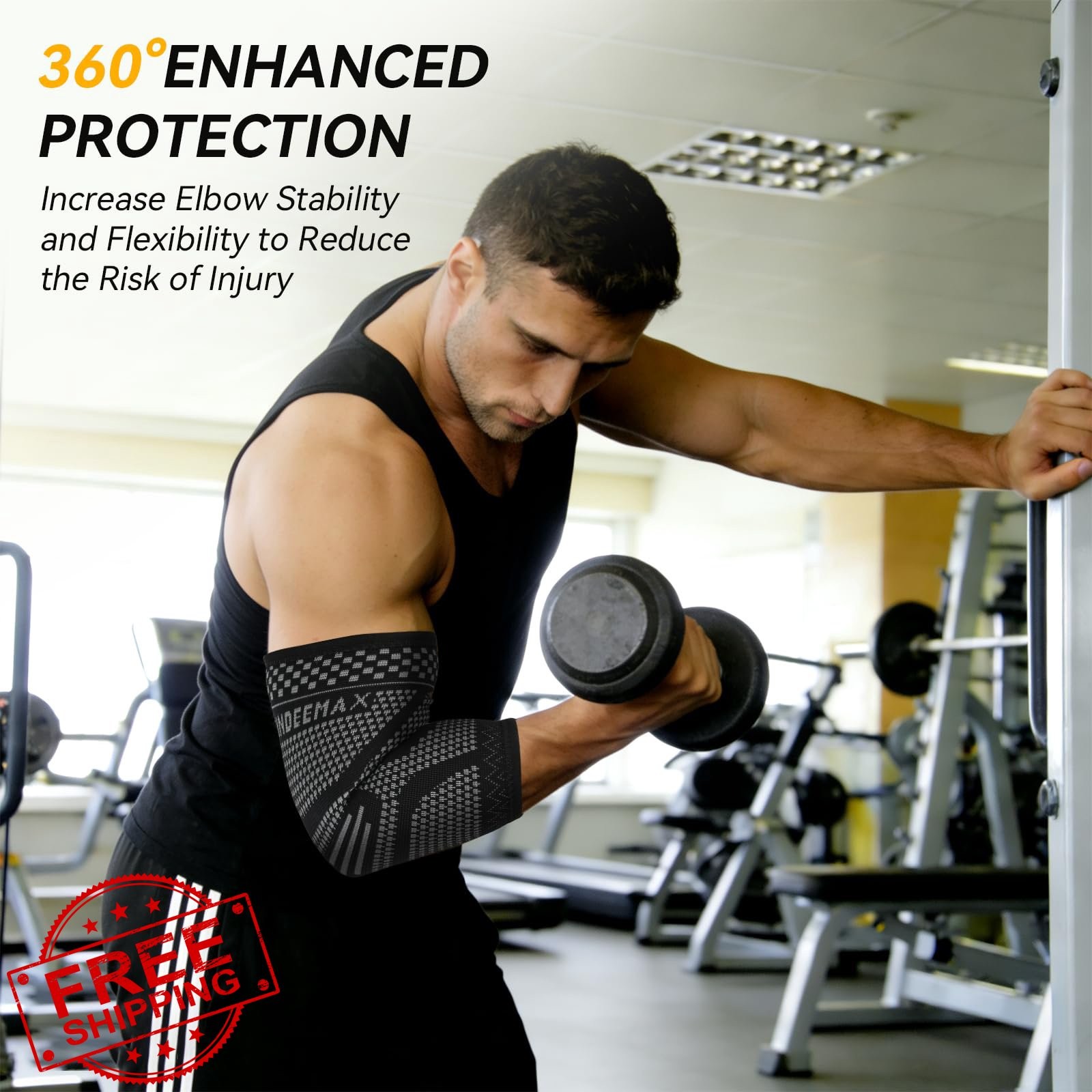 INDEEMAX Elbow Sleeve Grey Black Medium 2 Pack