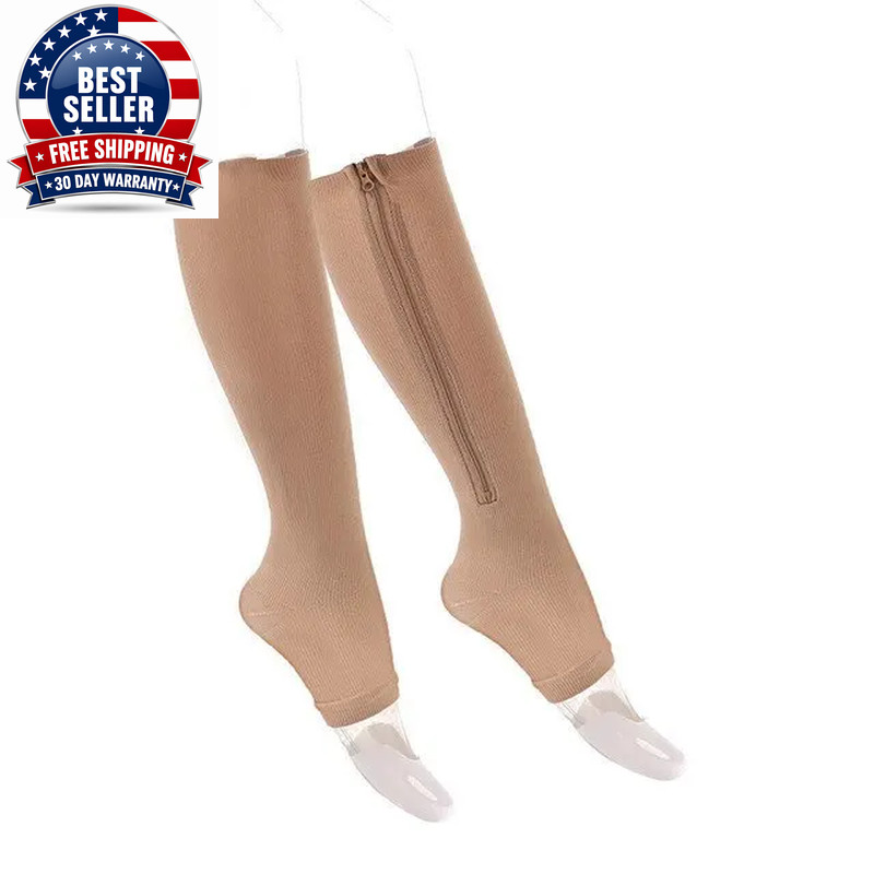 Compression Socks Men Women Support Knee Zipper Female Open Toe Thin anti Fatigu