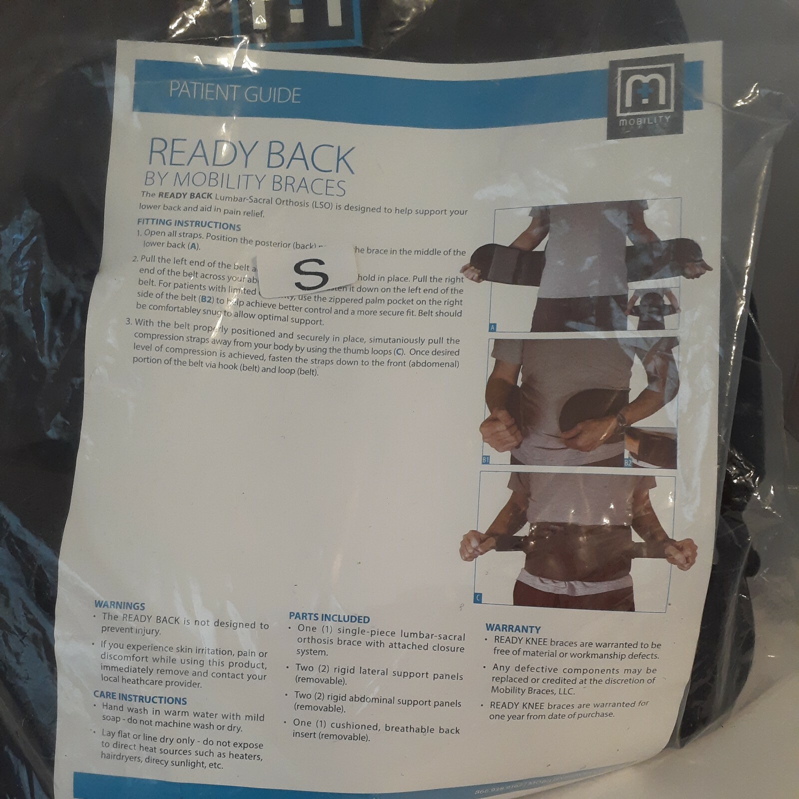 Mobility Ready Back Brace Size Small New