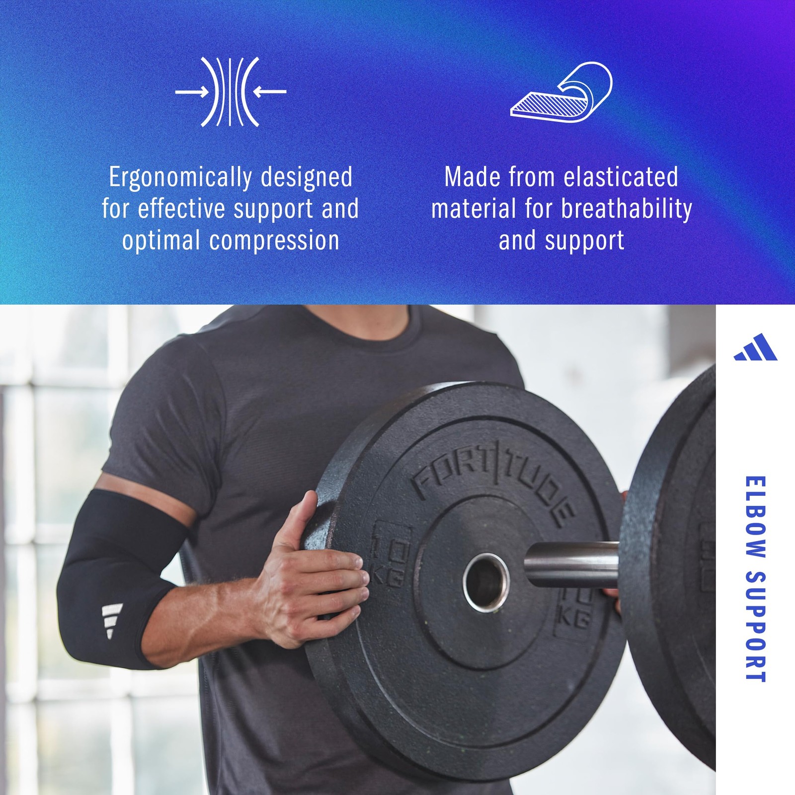 adidas Elbow Support Sleeve – Seamless and Smooth Large, Black (Large)
