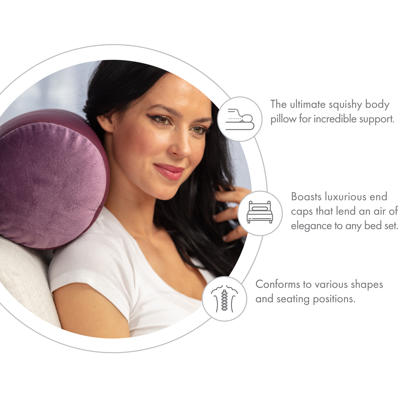 Microbead Bolster Neck Roll Pillow – Silky Feel, 14″ x 8″, Burgundy – Merlot