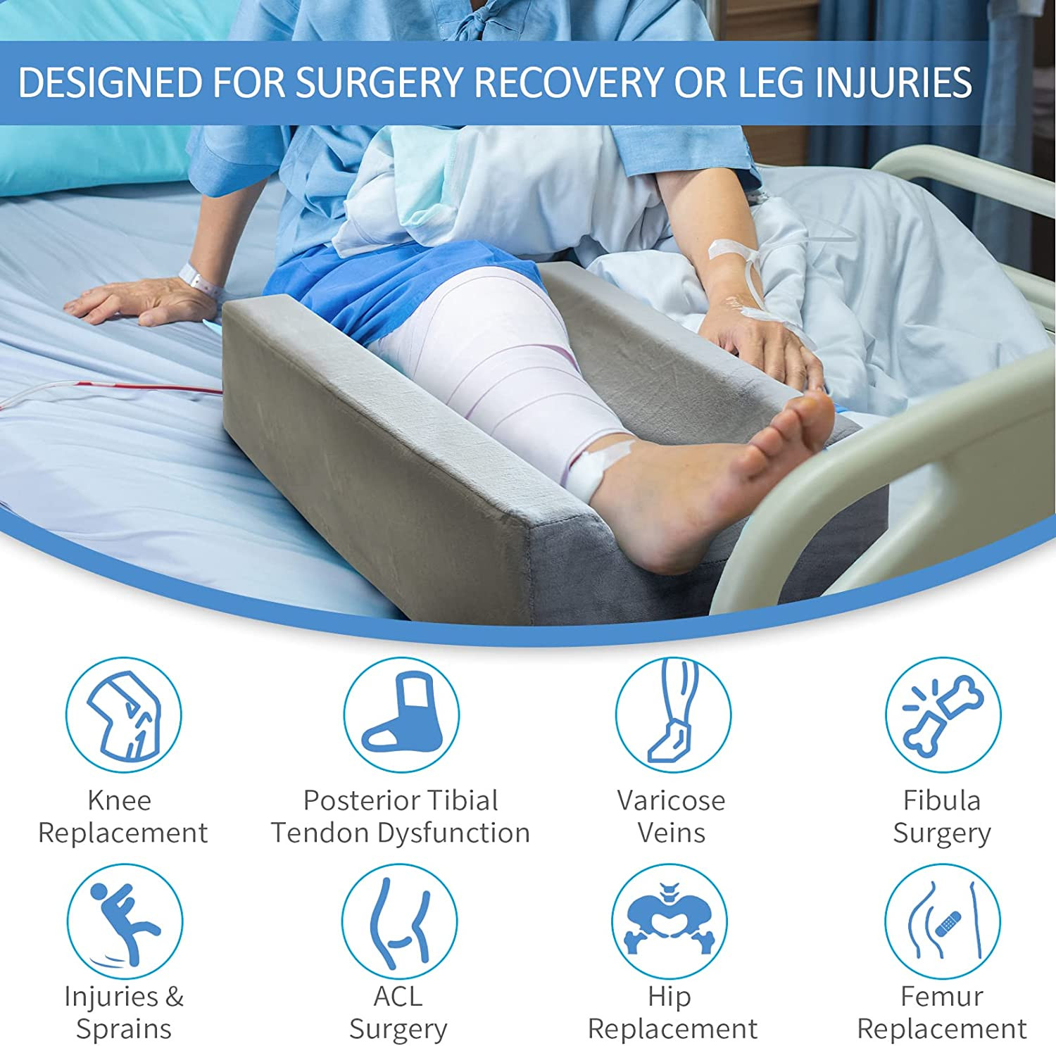 4-Height Adjustable Leg Elevation Pillows for after Surgery, Injuries, or Rest,