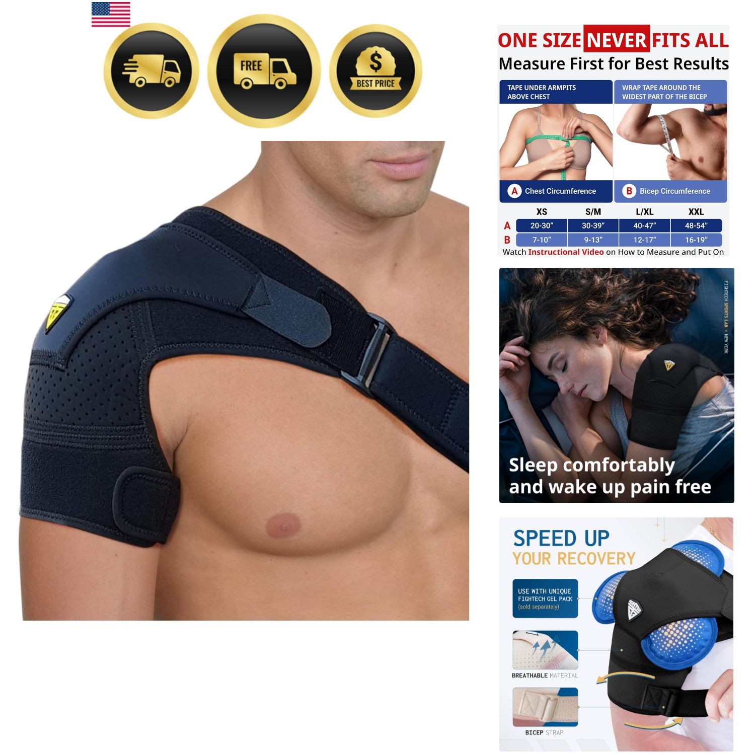 Shoulder Brace Support for Rotator Cuff Injuries Pain Relief Black Large/X-Large