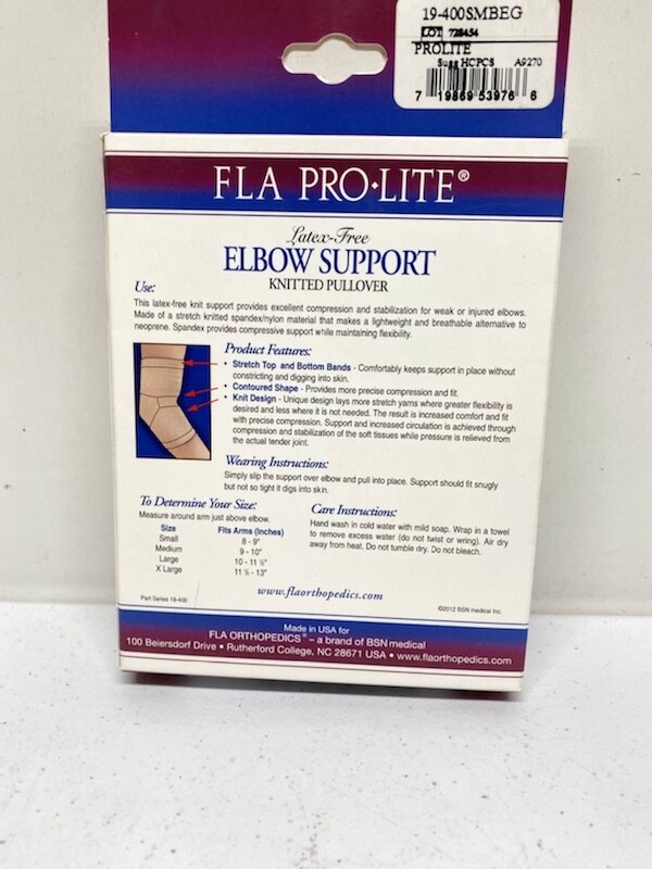 FLA Small Beige Knitted Pullover Pro Lite Latex-Free Elbow Support
