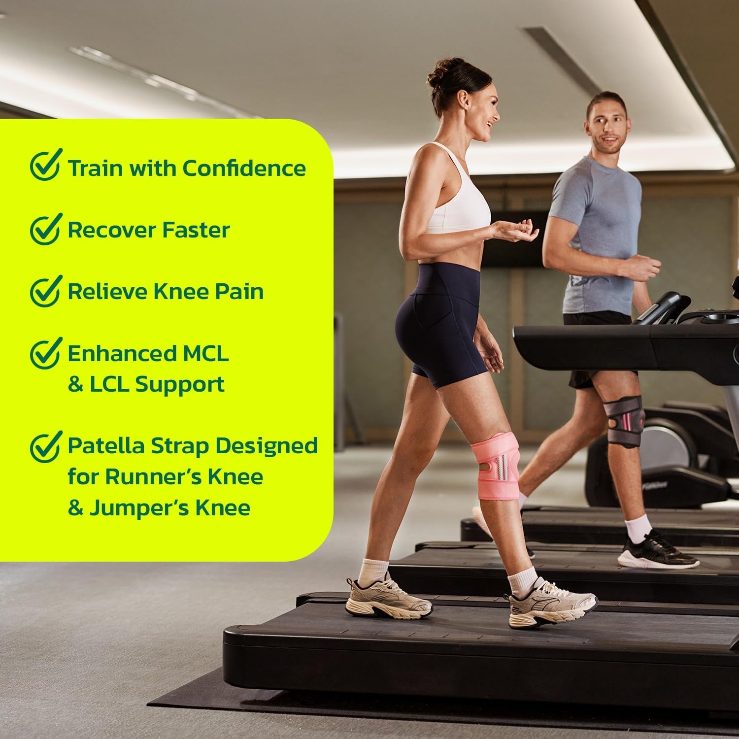Knee Brace (One Size:Medium) with Dual Side Stabilizers & Patella Gel Pads – 1pc
