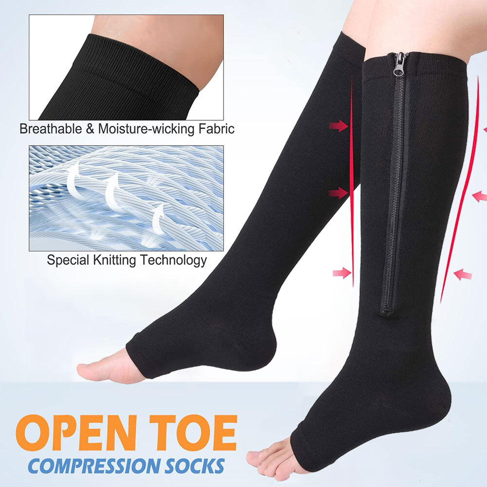 Zipper Pressure Compression Socks Long Stockings Pain Relief Leg Men Women S-XL