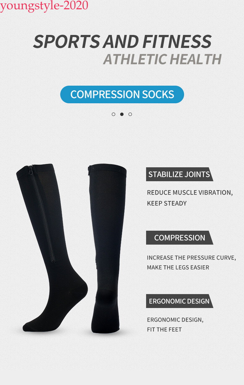 Zip-Up Compression Socks 20-30 mmHg Knee-High Unisex Leg Calf Support Stockings