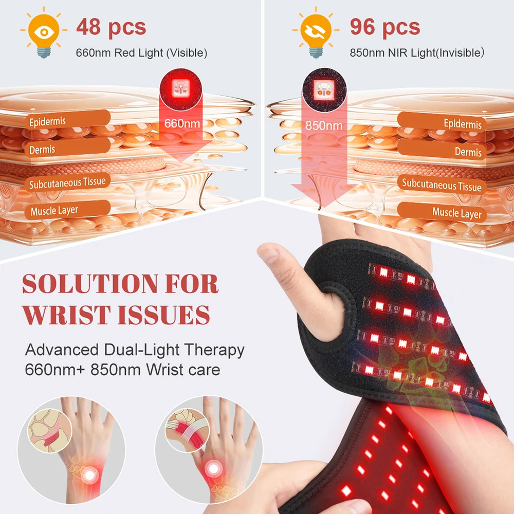 Red Light Therapy Wrist Strap Wireless Rechargeable Relieves Pain Tenosynovitis