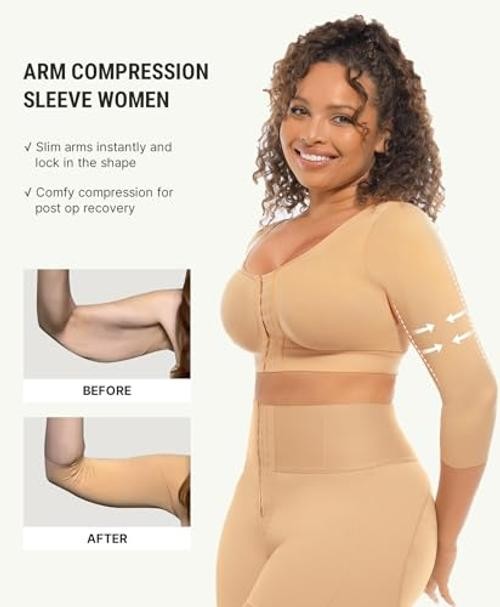 Arm Compression Sleeve Women Post Surgery Front Closure Bra | Arm Small Beige