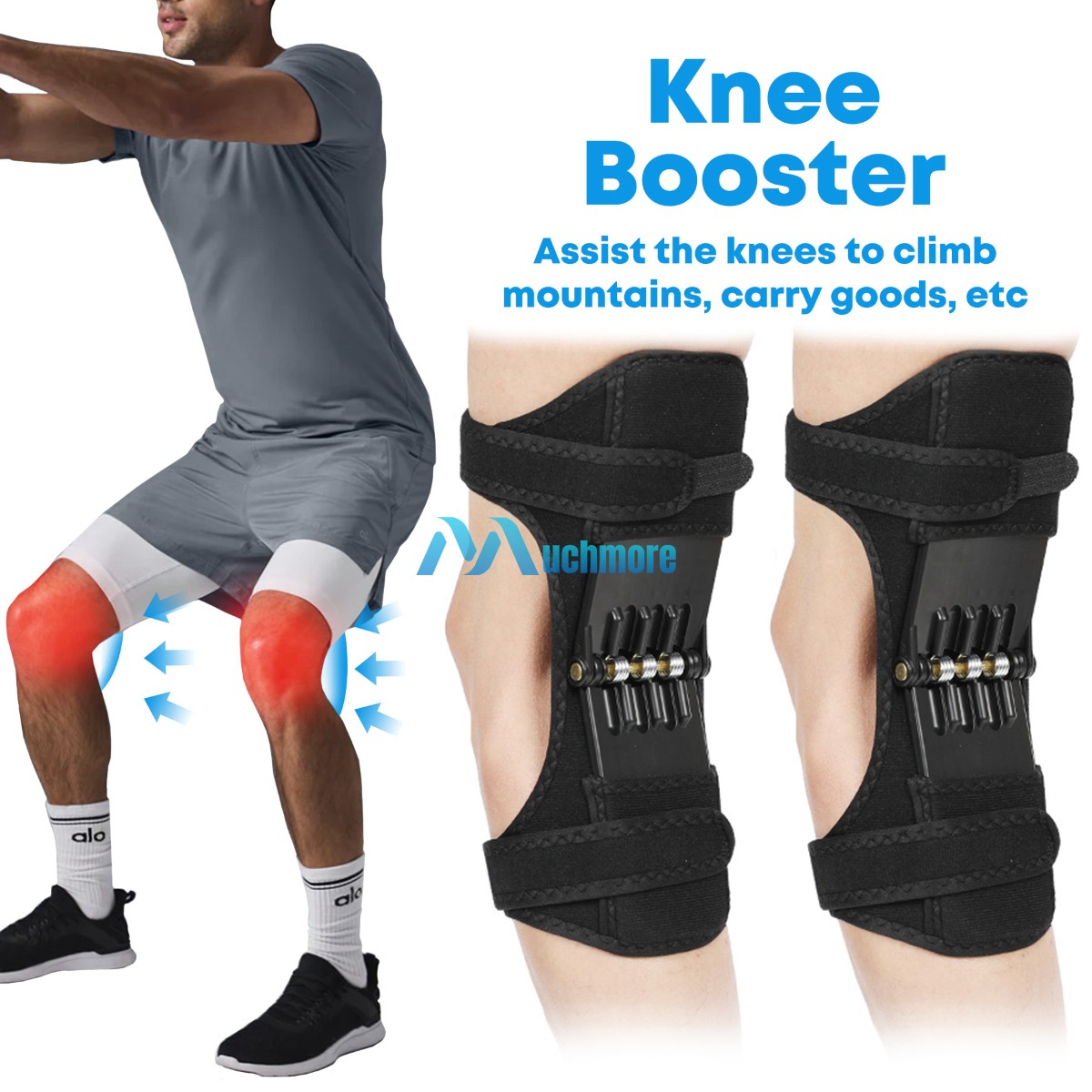 2/4Pc Joint Support Brace Knee Pads Booster Lift Squat Sports Power Spring Force