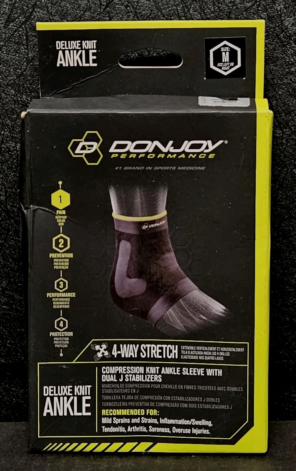 DonJoy Knit Ankle Sleeve Brace – Medium Left/Right – 4-Way Stretch Compression