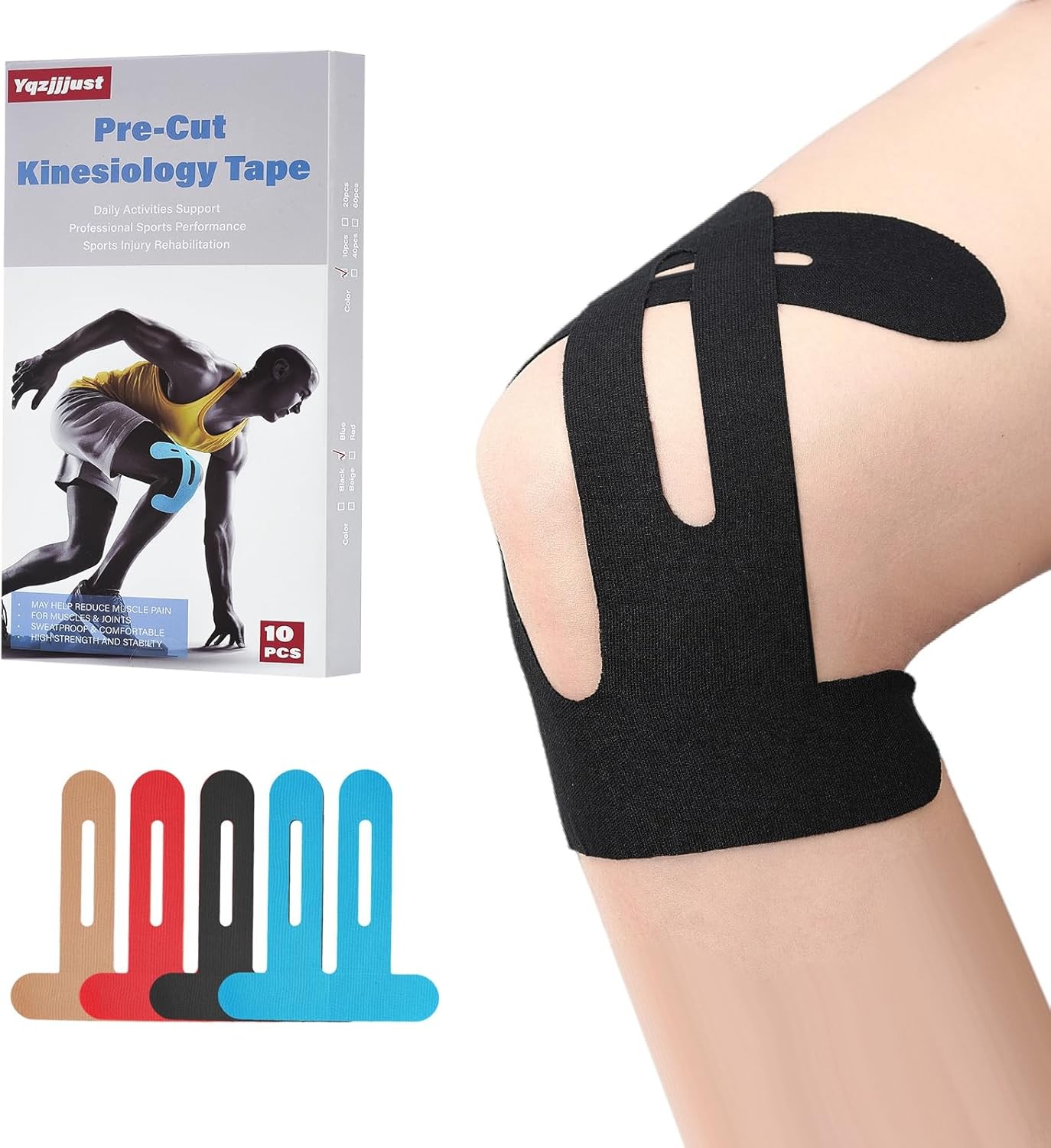 10 PCS Waterproof Kinesiology Tape for Shoulders/Knees,Precut Strips for Knee