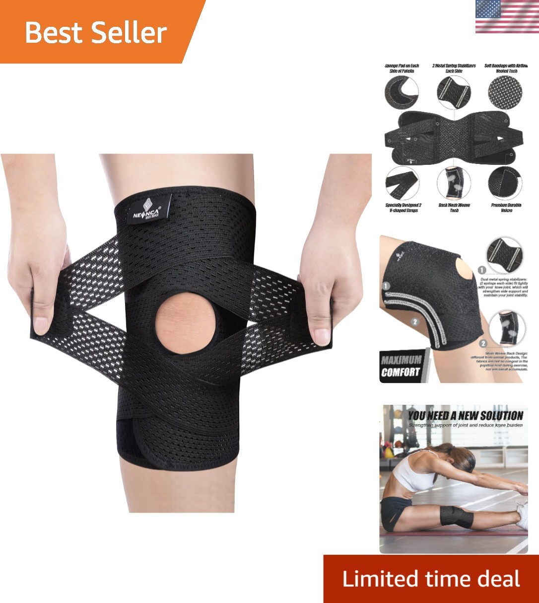 X-Large Compression Knee Brace for Pain Relief – Ultra-Soft Air Mesh Support